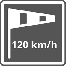 120 Km/h Windgeschwindigkeit