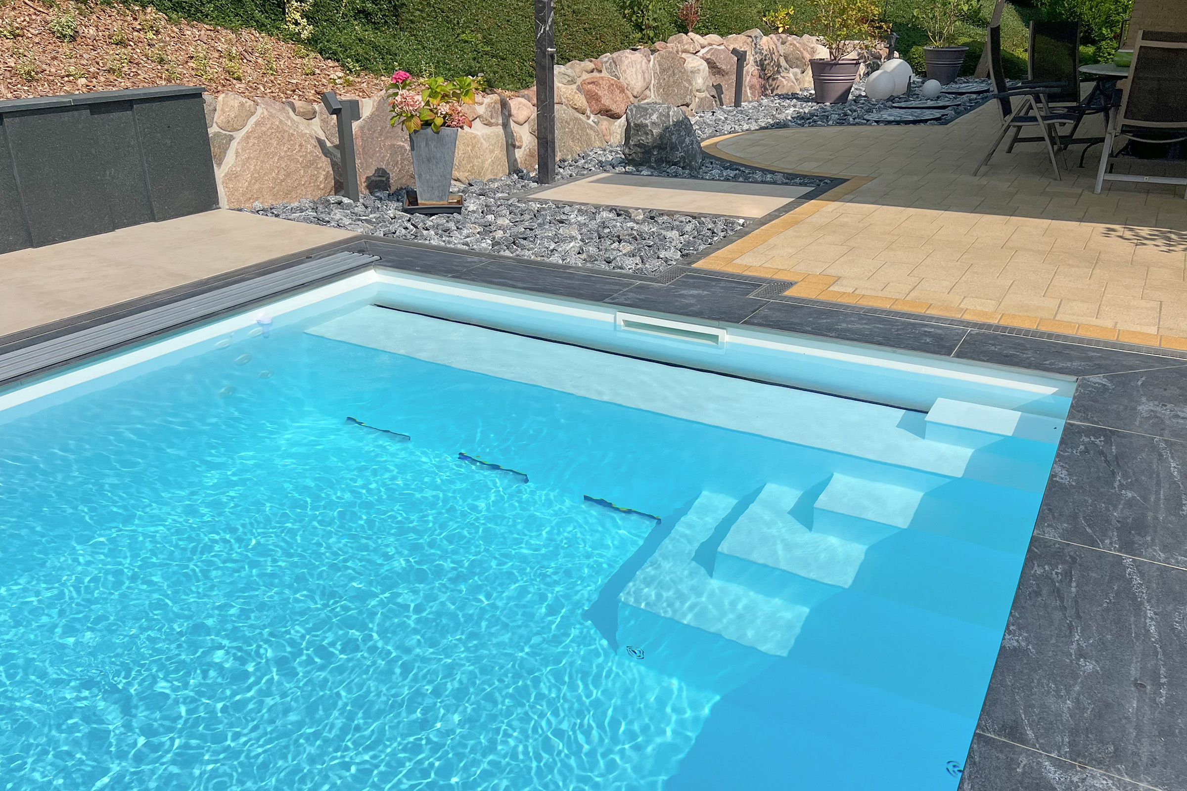 PP-Skimmerpool mit Aluna® Comfort R1 Überdachung